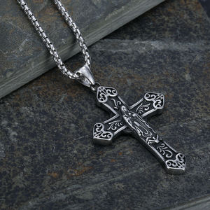 Kalung Salib Berukiran LOGO Stainless Steel, Kalung Liontin Bunda Maria Yesus, Agama Retro - Product Image 3