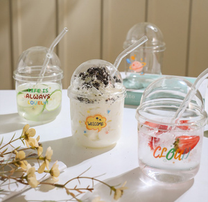 도매 귀여운 붕규산 유리 커피 머그 텀블러 컵 200ml/300ml/400ml 모던 디자인 식기세척기 전자레인지 사용 가능 - Product Image 1