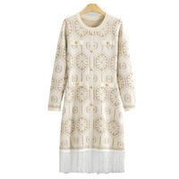 Robe midi élégante de style ethnique pour femme, pour l'automne et l'hiver, décontractée, en jacquard, taille cintrée, avec des franges, nouvelle tendance 0594