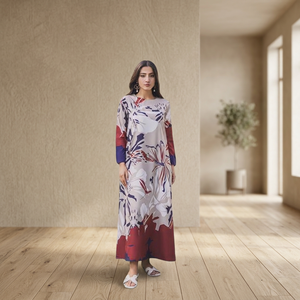 Premium Silk Woven O-Neck Loose Silhouette Floral Print Breathable Daily Wear Long Edition <b>Women's</b> Blouse - Product Image 3