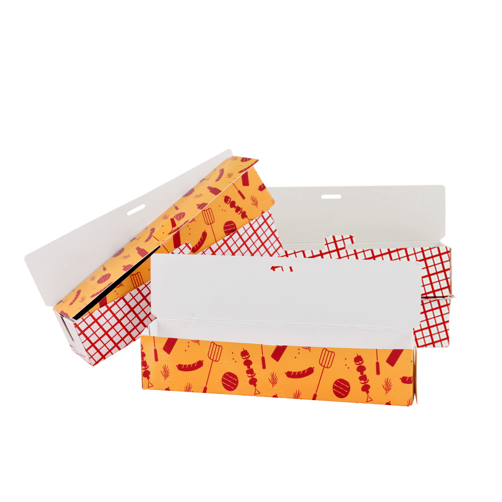 Long Hot dog paper box food grade packaging Rectangular Hamburgers logo paper takeaway box