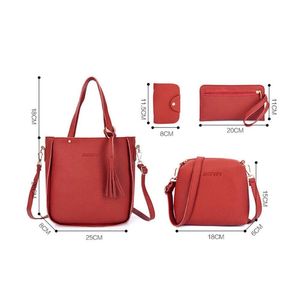 4Pcs/Set New High Capacity Crossbody Bag Leather Handbag Shoulder Bag Wallet <b>Purses</b> Portable Women <b>Girls</b> Fashion Casual Bag - Product Image 4