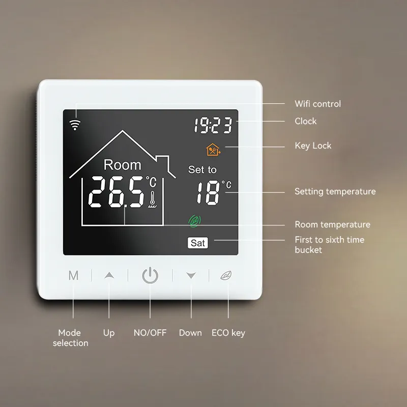 Tuya App Central Heat Room Fan Coil Smart Touch Wifi Thermostat pour cvc et chauffage par le sol