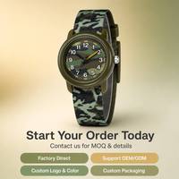 Montre à quartz unisexe avec bracelet tressé vert olive à chiffres arabes analogiques camouflage – Vente en gros