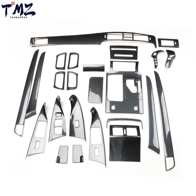 24Pcs Black Carbon Fiber Interior Trim Kit for Toyota Crown 12th Gen 2005-2009 Door Panel Decorative Sticker Right-hand-drive