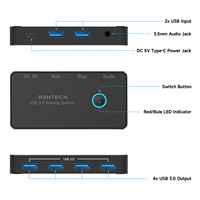 Conmutador KVM USB RSHTECH, Selector de 4 Puertos USB 3.0, Conmutador para Impresora, 2 PC Compartiendo 5 Dispositivos, Conmutador de Video USB para Teclado y Ratón