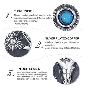 Collar <span class=keywords><strong>con</strong></span> Colgante de Cabeza de Vaca de Cobre Plateado de Alta Calidad, Acabado Oxidado Vintage, Joyería del Desierto Occidental al por Mayor <span class=keywords><strong>con</strong></span> Turquesa - Product Image 6