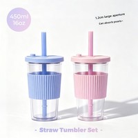 Nouveau Set de Gobelets Double Paroi 16oz avec Paille Intégrée et Grand Trou pour Perles BOBA, Idéal pour le Thé au Lait en Extérieur