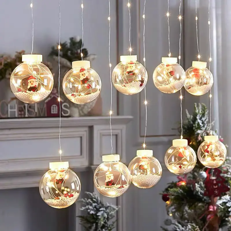 Weihnachts baum Weihnachts mann Schneemann Fee Girlande Led Lichterketten Wunsch Ball Fenster Vorhang Licht für Weihnachts dekoration