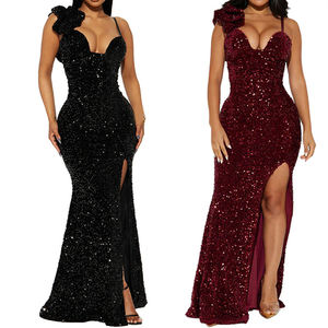 Spagetti Askılı Mezuniyet Elbiseleri Pul Payetli Balo Elbisesi Kadınlar İçin Abiye Maksi Yırtmaçlı Elbise - Product Image 1