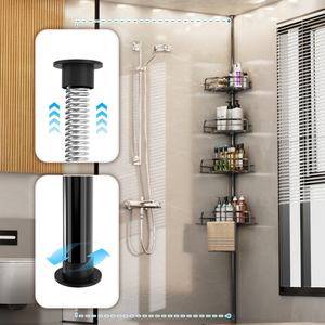 Étagère de douche réglable à 4 couches à tension constante Organisateur de poteau en acier antirouille Caddy de douche d'angle pour salle de bain et <span class=keywords><strong>baignoire</strong></span> - Product Image 2