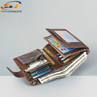Dompet pria RFID, gaya baru kulit sapi asli Retro kelas atas dompet koin kapasitas besar