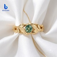 Bague de Fiançailles en Argent Sterling 925 avec Agate Mousse Ronde et Accents de Moissanite, Sertie de Feuilles, Bague de Promesse pour Femme