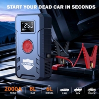 SHARMEAL Démarreur portable 12V 2000A 6400mAh avec batterie externe et pompe à air pour démarrage de voiture