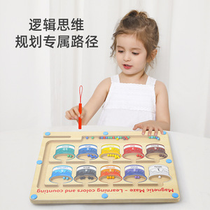 Jouet en bois labyrinthe magnétique avec stylo pour les tout-petits, apprentissage des couleurs et comptage, 2 à 4 ans - Product Image 2