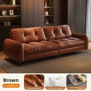 Sofá de una Plaza de Cuero Encerado Estilo Italiano Minimalista de Lujo Ligero para Sala de Estar, Diseño <span class=keywords><strong>Brooklyn</strong></span>, Arte en Cuero, Foshan - Product Image 6