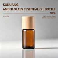 Flacons compte-gouttes en verre ambré de 5 ml à 100 ml pour huiles essentielles avec bouchon en bois naturel, flacons de recharge pour sérum cosmétique avec compte-gouttes inviolables