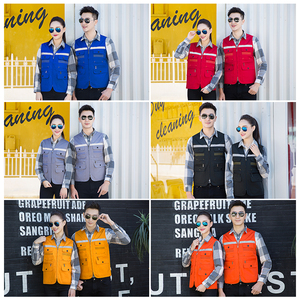 Polyester Cotton Làm Việc Vest & Áo Ghi Lê Unisex Thoải Mái Làm Việc Vest Đa Túi Với Dải Phản Quang Đồng Phục - Product Image 2