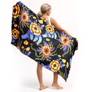 ODM OEM telo mare a fiore nero grande assorbente morbido più assorbente asciugamani da mare in plastica riciclata Ultra-morbida - Product Image 1