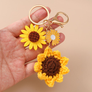 Handmade Flower Crochet Keychain Toys Bulk Cute Knitted Plush Sunflower Bee Tassels Amigurumi Bag Charm Pendant <b>Doll</b> Key Chain - Product Image 4