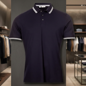 Men's <b>Navy</b> Blue Short Sleeve <b>Polo</b> <b>Shirt</b> 100% Cotton Pique Breathable Casual Knitted Solid Design Button Front Regular Fit - Product Image 4