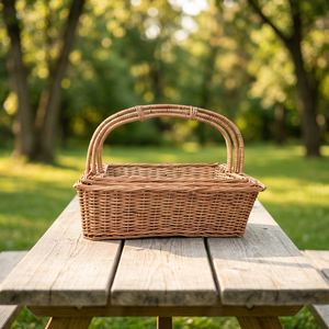 Customized Handcrafted Lightweight Portable Eco-Friendly Bohemian Single Tier Bamboo Storage <b>Baskets</b> <b>Handle</b> for Laundry Beverage - Product Image 1