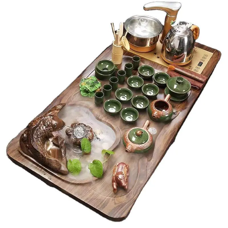 चीनी Kongfu चाय सेट के साथ लकड़ी चाय ट्रे चाय का सेट gaiwan प्याली पानी हल्के वाणिज्यिक उपहार