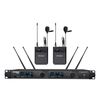 Système de microphone sans fil UHF 2 canaux STABCL ST-9380S True Diversity avec suppression du bruit, micro-cravate et micro-casque XLR en métal