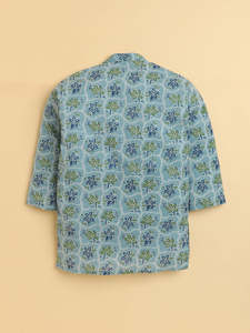 Kurta bleu clair à imprimé floral pour garçons, col mandarin, tenue ethnique, vêtement traditionnel pour enfants, tenue de fête, kurta élégante pour les fêtes - Product Image 3