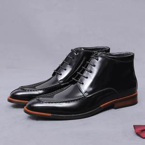 Bottes en cuir pour hommes de grande taille, faites à la main, haut de gamme, à bout pointu, style britannique, brillantes, avec fermeture éclair, bottes courtes en cuir de vache, chaussures pour hommes - Product Image 6