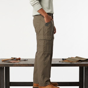 Pantalon cargo décontracté et sportif pour homme, coupe droite ample, multi-poches, idéal pour l'extérieur et la gym, 100 % coton, braguette zippée mi-longue - Product Image 5