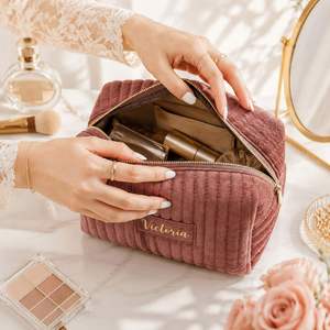 Personalized Velvet Makeup <b>Bag</b>, Custom Cosmetic <b>Bag</b> With Name, Portable Travel Toiletry Makeup Organizer Pouch - Product Image 3