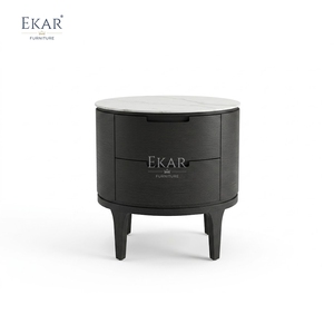 Eclipse <strong>Circular</strong> Marble-Top Nightstand | Modern Luxury <strong>Bedside</strong> <strong>Table</strong> by EKAR FURNITURE - Product Image 1