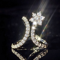 Haute qualité GRA glacé Bling VVS D couleur Moissanite 925 argent Sterling Pass diamant testeur fleur bague ouverte pour les femmes