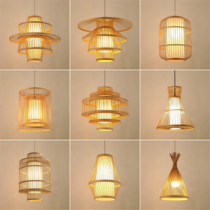Lámpara Colgante de Mimbre Tejida a Mano, de Bambú y Ratán, con Altura Ajustable, Bombillas Halógenas Atenuables, Luz Blanca Cálida, para Sala de Estar - Product Image 2