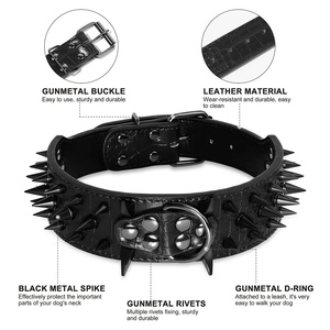 Cool Spikes Collar de perro con tachuelas 2 collares anchos de cuero PU para perros grandes Pitbull <span class=keywords><strong>pastor</strong></span> alemán collares para perros grandes suministros para mascotas S XL - Product Image 2