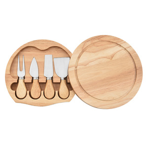 Customized cross-border <b>cheese</b> <b>knife</b> <b>set</b>, multi-functional round rubberwood <b>cheese</b> box four-piece <b>set</b>, in stock and available - Product Image 4