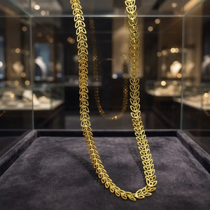 Wholesale 14K18K24K Micron Gold Leaf Pattern Chain Necklace, Brass Fashion Chains, Modern Chain Design, Leaf Pattern Style Chain - Product Image 6
