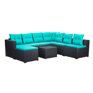 Ensemble de canapés de patio en polyrotin noir moderne avec coussins, mobilier d'extérieur pour 7 personnes, design contemporain - Product Image 1