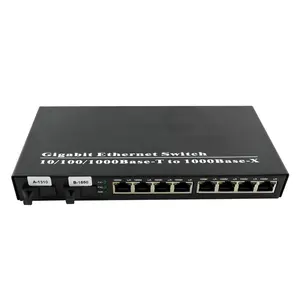 Konverter Media Serat Optik Ethernet, 2 Serat + 8 RJ45 Port Tidak Dikelola