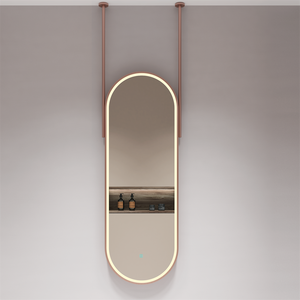 Specchio LED Ovale da Parete con Cornice Dorata Spazzolata per Lavanderia e Trucco - Product Image 1