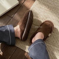 XIXITIAO Pantuflas de Algodón Afelpado con Diseño de Rombo Retro de Lujo Minimalista para Hombre, Pantuflas de Invierno Antideslizantes y Cálidas para el Hogar