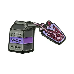 Metal Crafts Suppliers Custom Your Design Wholesale Anime Bottle Milk Glitter Soft Enamel Lapel Pin For Festival Party