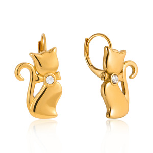 Boucles d'oreilles pendantes en forme de chat en acier inoxydable 316 avec strass blancs sertis clos, cadeau pour femme, boucles d'oreilles pendantes tendance - Product Image 5