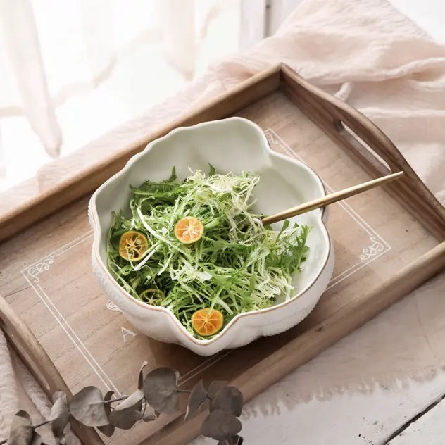 Venda quente forma vegetal servindo wares set salada tigela tigela de cerâmica tigela de porcelana para uso diário
