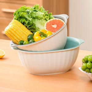 Cesta de Doble Capa para Lavar y Escurrir Vegetales, Ovalada, Apilable, Tamaño L, Opciones de Color Gris, Verde y Amarillo - Product Image 1