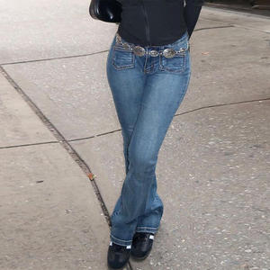High Street Y2K Custom Made das Mulheres Apertado Corte Reto Impressão <span class=keywords><strong>Jeans</strong></span> Skinny Super Cintura Baixa Sexy Elástico Denim Cowgirl Algodão - Product Image 6