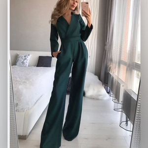 Combinaison élégante pour femme à col asymétrique, manches longues, taille ajustée, couleur unie, style chinois, tendance - Product Image 2