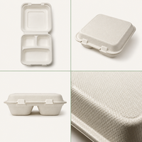 Boîte à clapet compostable à 3 compartiments en bagasse de 9 pouces, en fibre de canne à sucre, pour la restauration et la livraison de repas