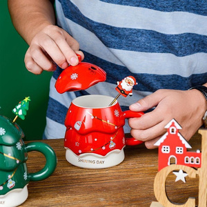 Ensemble cadeau de tasses en céramique inaltérables avec cuillère et boîte cadeau, motif sapin de Noël de dessin animé, pour entreprises - Product Image 6